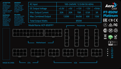 AeroCool Project 7 RGB Ready 850w 80 Plus Platinum Certified Modular Power Supply