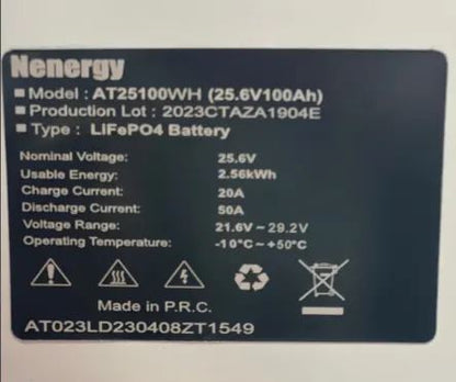 N-energy 2.56 KWH 25.6v LiFePO4 Lithium Battery