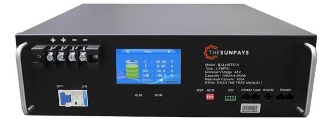 Solarix SunPays 48V 100Ah LiFePo4 Single Battery Module- Touch Screen Control Panel